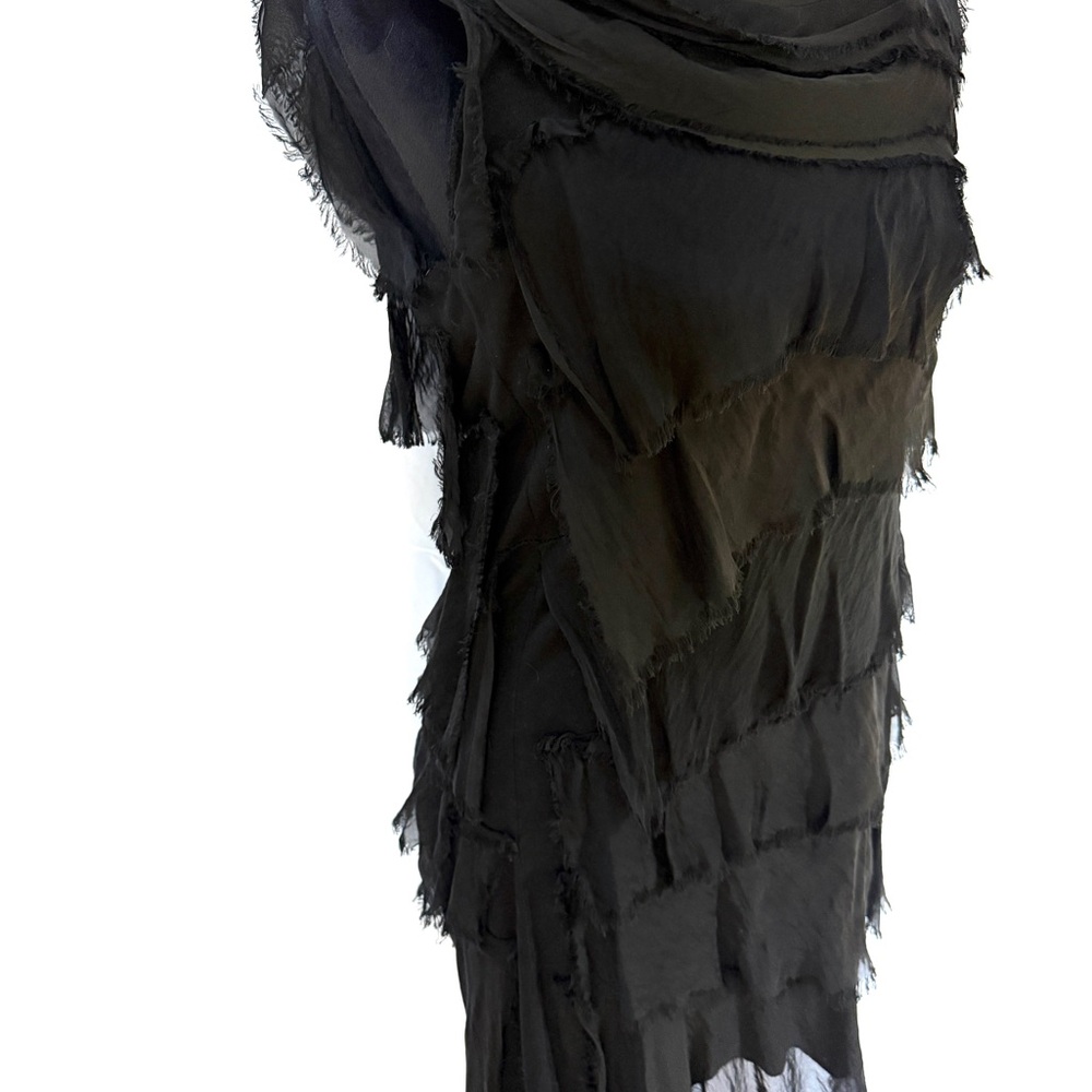 Tempo Paris Tiered Silk Raw Edge Asymmetrical Black Dress, Size M - Picture 6 of 16